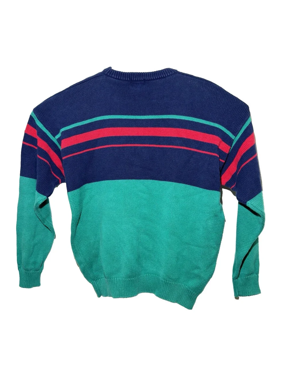 Vintage IZOD Striped Crewneck Sweater Men’s XL Green Blue Red Knit Pullover